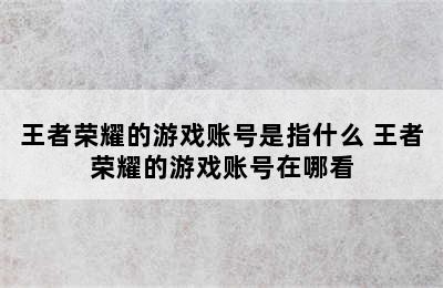 王者荣耀的游戏账号是指什么 王者荣耀的游戏账号在哪看